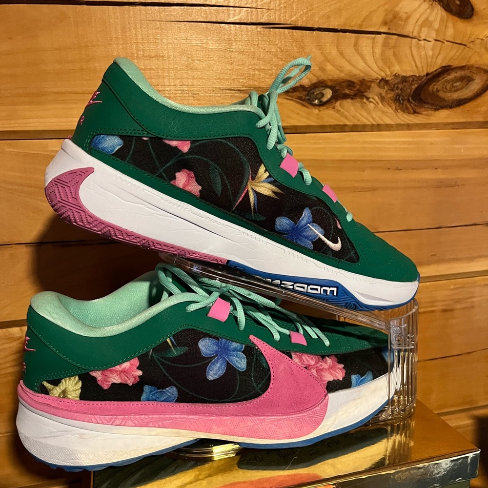 Nike Green Floral Low-Top Sneakers with Pink Accents